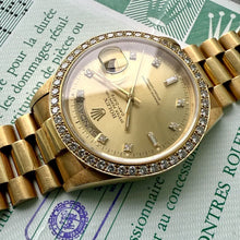 Load image into Gallery viewer, 1987 Rolex Oyster President 18038 Box + Papers - Unpolished - Diamond Dial Bezel