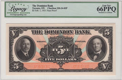 1931 $5 The Dominion Bank Toronto Canada Set  Front/Back PROOF 220-24-02P