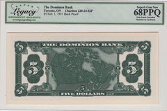 1931 $5 The Dominion Bank Toronto Canada Set  Front/Back PROOF 220-24-02P