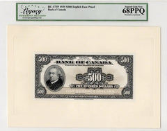 1935 $500 Bank of Canada English Face + Back Proof BC-17FP BC-17BP Legacy 68PPQ