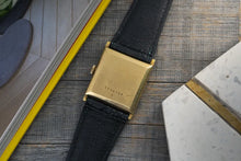 Load image into Gallery viewer, 1970 Jaeger Lecoultre Tank solid 18k yellow Gold Wristwatch Blue Dial