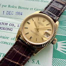Load image into Gallery viewer, 1984 Rolex 31mm Datejust 18k Gold dial 68278 - Box and Papers