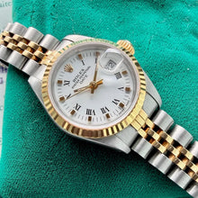 Load image into Gallery viewer, 1985 Rolex 69173 Datejust Jubilee Box Papers White dial Roman Numeral Unpolished