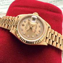 Load image into Gallery viewer, 1986 Rolex President Solid Gold 69178 Box+ Papers Unpolished Diamond String Dial
