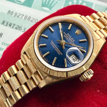 Load image into Gallery viewer, 1987 Rolex President Solid Gold 69178 Box + Papers Unpolished Stunning Blue Dial