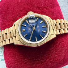 Load image into Gallery viewer, 1987 Rolex President Solid Gold 69178 Box + Papers Unpolished Stunning Blue Dial