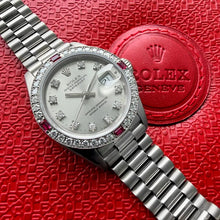 Load image into Gallery viewer, 1990 Rolex President Solid Gold 69069 Factory diamond dial + Ruby Diamond Bezel