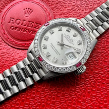 Load image into Gallery viewer, 1990 Rolex President Solid Gold 69069 Factory diamond dial + Ruby Diamond Bezel