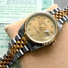 Load image into Gallery viewer, 1991 Rolex Datejust Two Tone champagne dial - Box Papers - Diamond dial!