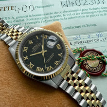 Load image into Gallery viewer, 1995 Rolex 16233 Datejust Black Pyramid Dial Jubilee Serviced Box + Papers