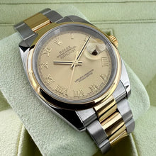 Load image into Gallery viewer, 36mm Rolex 116203 Datejust Gold Roman Numeral Dial- Box + Papers - Serviced!
