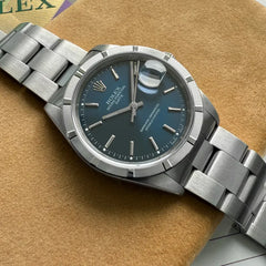 2002 Rolex Date 15210 Blue Polished and Serviced! Box Papers dated 2004