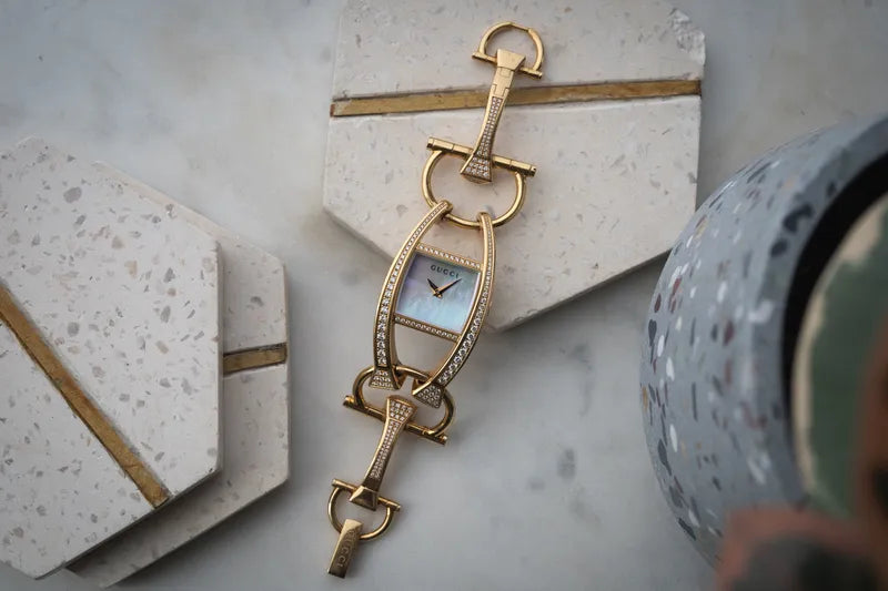 Gucci Chiodo Mother of Peal with factory diamond bezel - 18k Sold Gold 94 grams