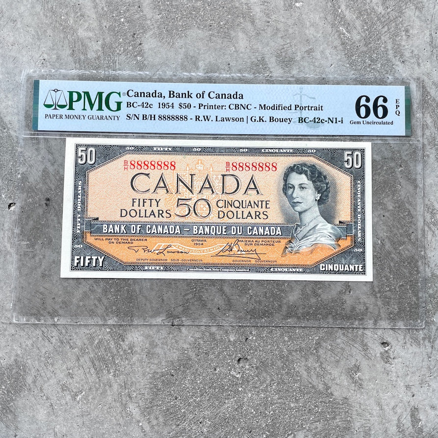 1954 Canada $50 Note BC-42c Solid 8888888 PMG 66 EPQ – CoinWatchCo