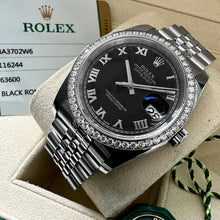 Load image into Gallery viewer, Rolex 36mm Datejust 116244 Black Roman Numeral Box/ Papers Factory Diamond Bezel