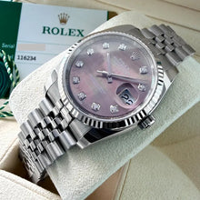 Load image into Gallery viewer, Rolex 36mm Diamond Black Mother of Pearl Datejust Jubilee 116234 Box Papers