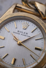 Load image into Gallery viewer, Rolex Oyster Perpetual 18k Solid Yellow Gold 6620 -on vintage curb link bracelet