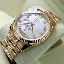 Load image into Gallery viewer, Rolex President 18k Yellow Gold 118238 - Mother Pearl Dial - 2026 Rolex Service