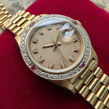 Load image into Gallery viewer, Rolex President Solid Gold 69178 Stunning Taupe diamond dial Ruby Diamond Bezel