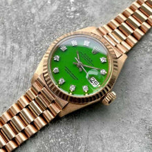 Load image into Gallery viewer, 1974 Rolex President Rose Gold 6917 New Old Stock Green Diamond Stella Dial NOS