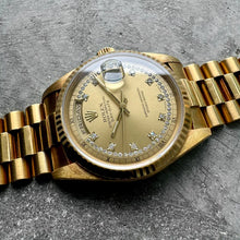 Load image into Gallery viewer, Unworn 36mm Rolex President Gold 18238 Box Papers String Diamond Dial + Stickers