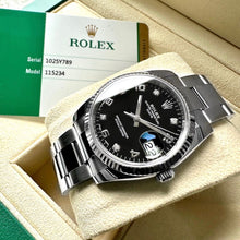 Load image into Gallery viewer, 2019 Rolex Date Black Diamond Roman Number Dial 115234 – Box and Papers