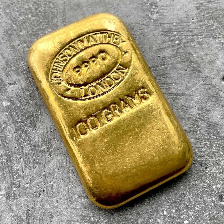Johnson Matthey London Gold Poured Bar 100 gram .9990 Fine - 3.215