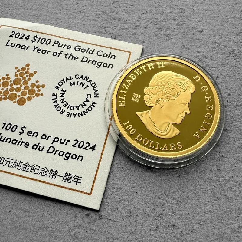 2024 $100 Pure Gold Year of the Dragon Queen Elizabeth Canada Gold Coin