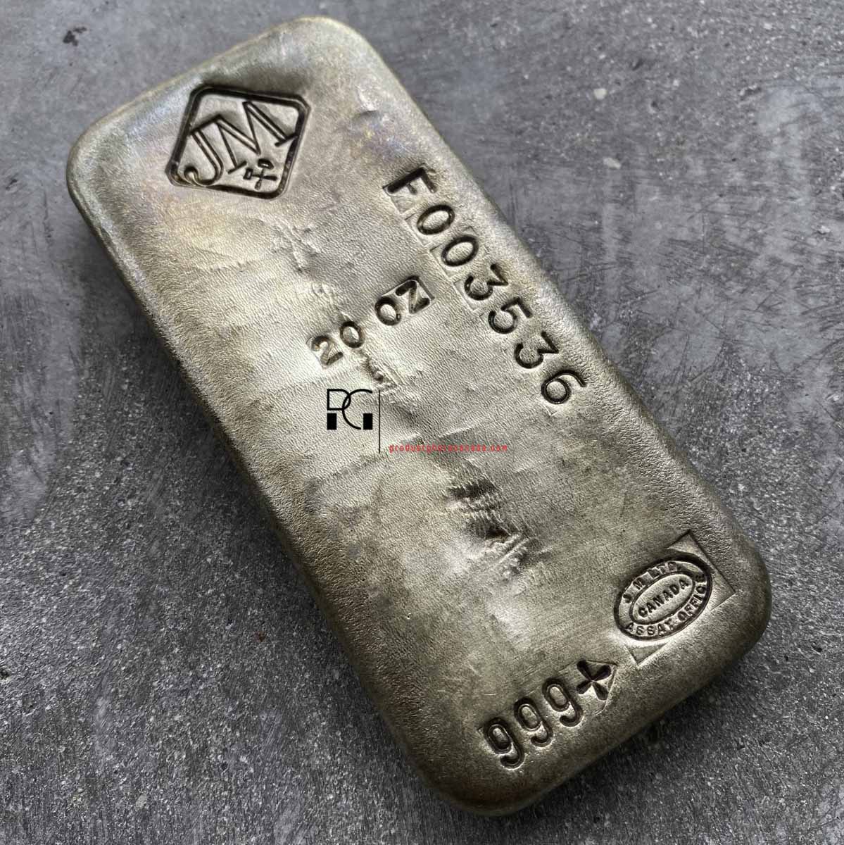 Johnson Matthey F Serial 20oz .999 Fine Silver Bar