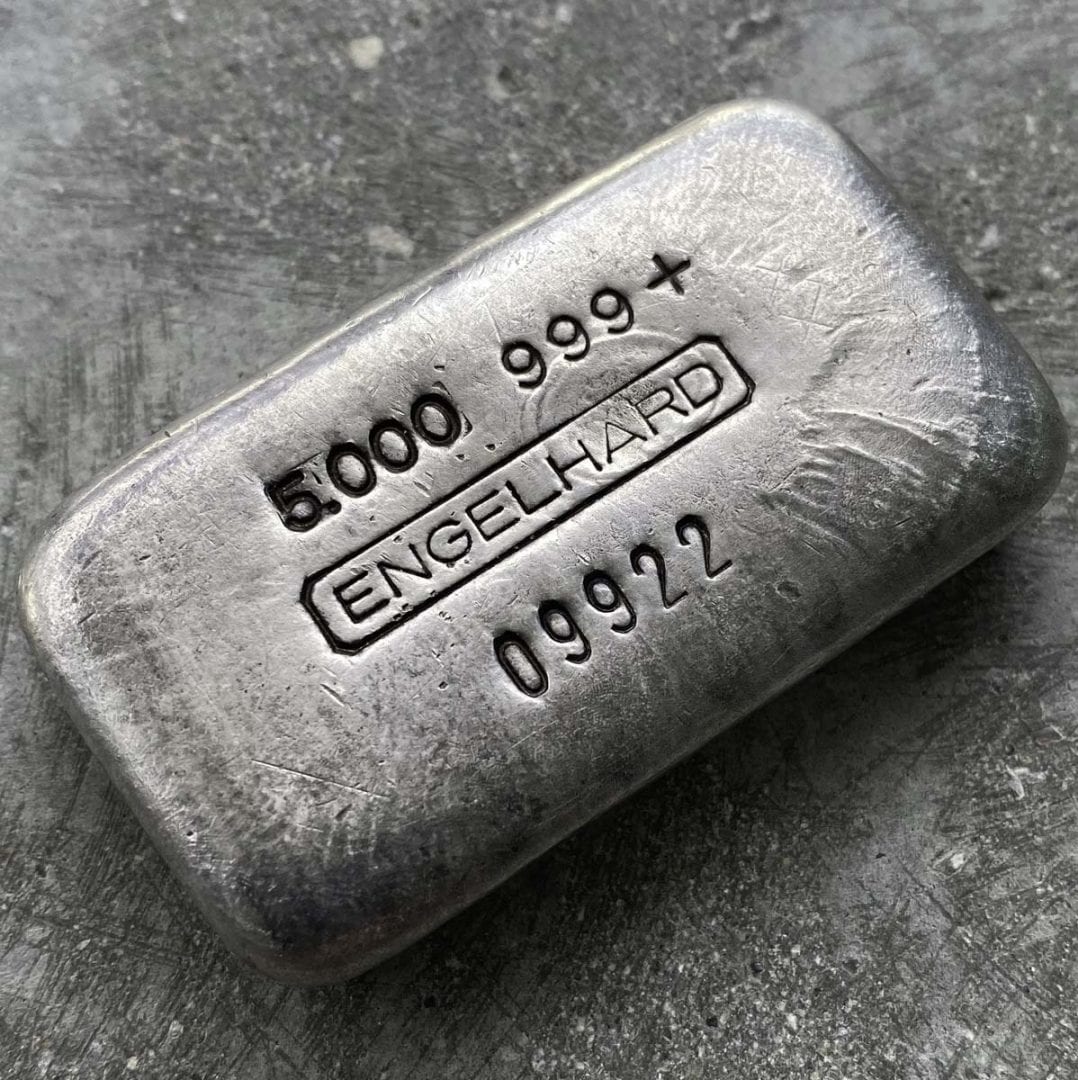 Engelhard 5oz .999 Fine Silver 5 Digit Poured Bar