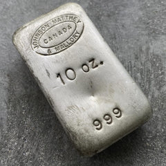 Johnson Matthey & Mallory 10oz .999 Fine Silver Poured Bar