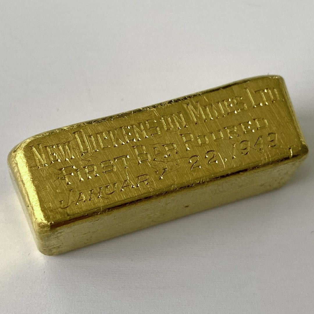 1949 New Dickenson Mines Ltd 145.59 Gram .999 Pure Gold Mining Bar