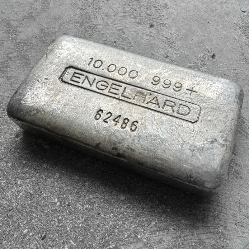 10 oz Engelhard .999 Silver Poured bar 5 digit Serial - Attractive condition