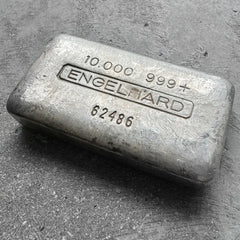 10 oz Engelhard .999 Silver Poured bar 5 digit Serial - Attractive condition