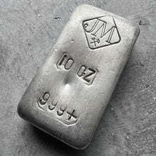 Load image into Gallery viewer, 10 oz Johnson Matthey .999 Silver Poured bar - Large Logo
