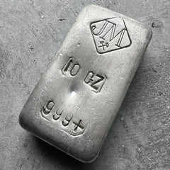 10 oz Johnson Matthey .999 Silver Poured bar - Large Logo