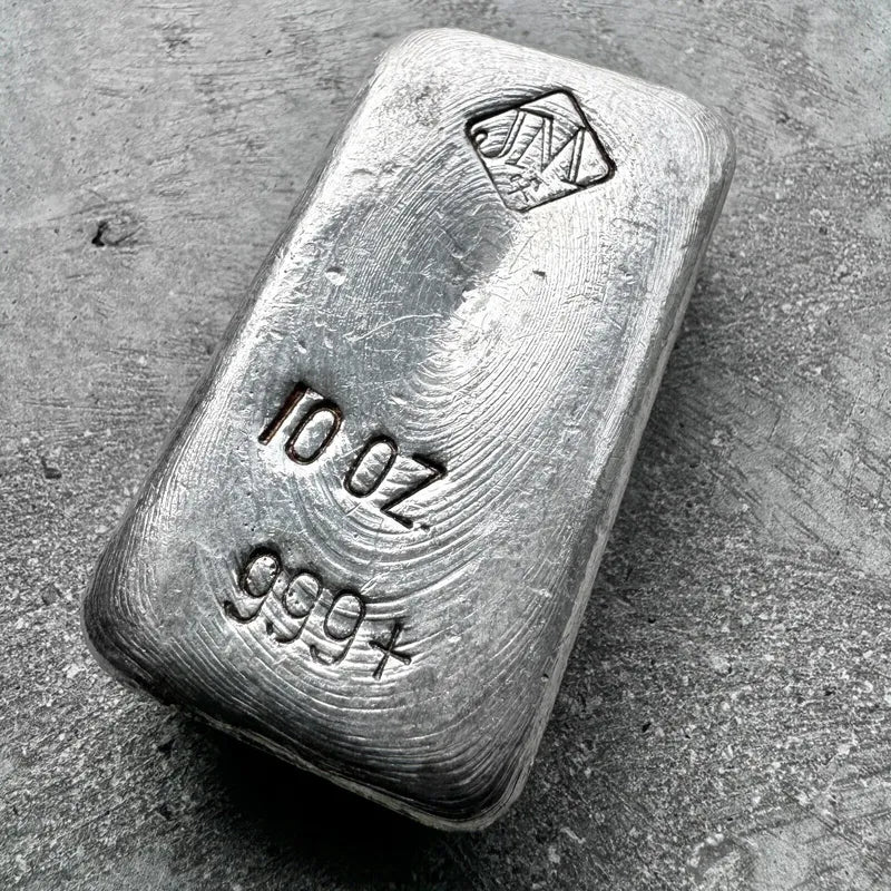 10 oz Johnson Matthey .999 Silver Poured bar Pour Lines- Error Stamp Placement