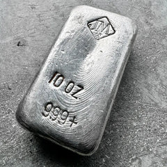 10 oz Johnson Matthey .999 Silver Poured bar Pour Lines- Error Stamp Placement