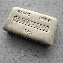 Load image into Gallery viewer, 10 oz Engelhard .999 Silver Poured bar - 5 digit serial - Bullseye pour lines!
