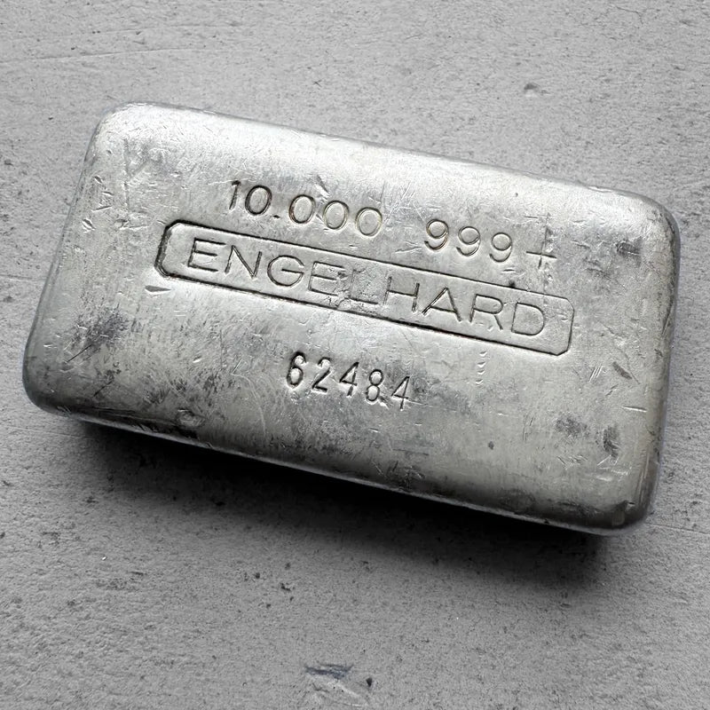 10 oz Engelhard .999 Silver Poured bar - 5 digit serial number ...
