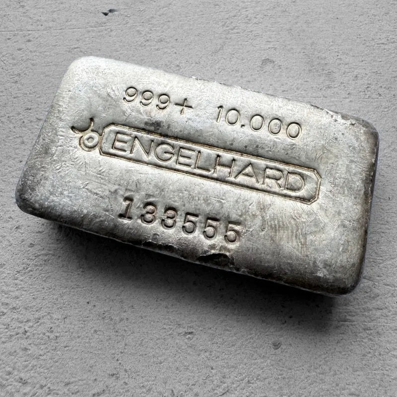10 oz Engelhard .999 Silver Poured bar Neat Serial 133555