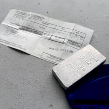 Load image into Gallery viewer, 10oz Indium .999 Silver Poured bar - 1989 Original Receipt!
