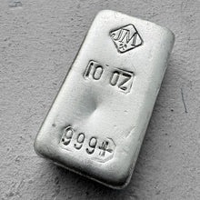 Load image into Gallery viewer, 10 oz Johnson Matthey .999 Silver Poured bar - Very Clean Surfaces!
