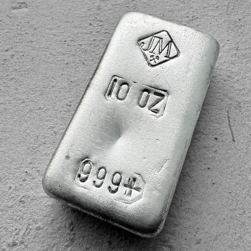 10 oz Johnson Matthey .999 Silver Poured bar - Very Clean Surfaces!