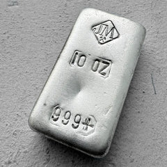10 oz Johnson Matthey .999 Silver Poured bar - Very Clean Surfaces!