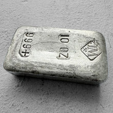 Load image into Gallery viewer, 10 oz Johnson Matthey .999 Silver Poured bar - Nice Pour Lines!
