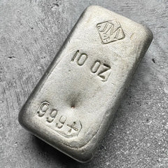 10 oz Johnson Matthey .999 Silver Poured bar - Small Logo - Nice Pour Lines!