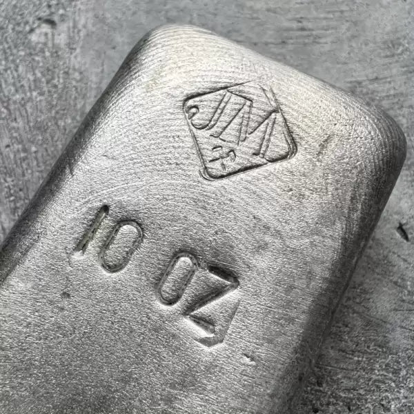 10 oz Johnson Matthey .999 Silver Poured bar - Small Logo - Nice Pour Lines!
