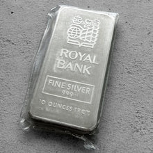 Load image into Gallery viewer, 10 oz Johnson Matthey .999 Silver bar - RBC Royal Bank of Canada Bank Low Serial
