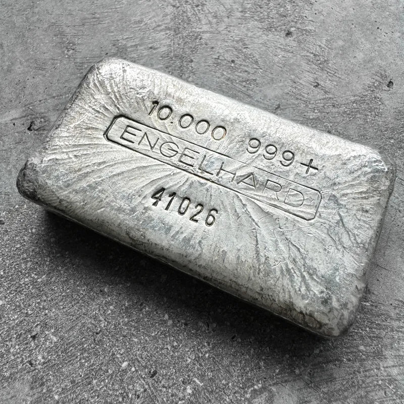 10 oz Engelhard .999 Silver Poured bar 5 digit ’41’ Serial – Nice Pour Lines